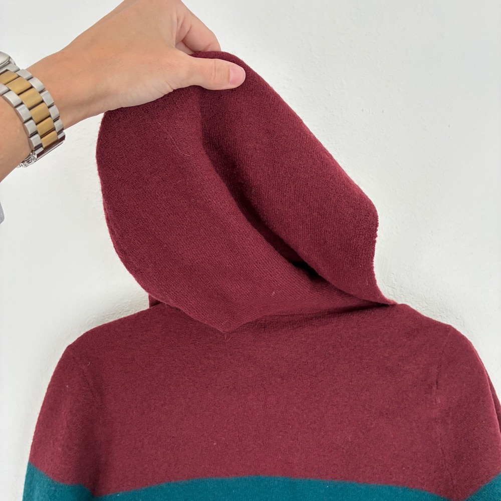 Toad&Co Merino Heartfelt Hoodie Burgundy Striped Open Cardigan Small T1071409 - Picture 8 of 8